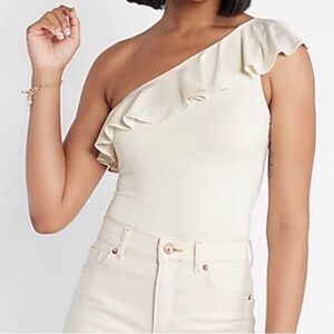 Express One-Shoulder Ruffle Top in Cream